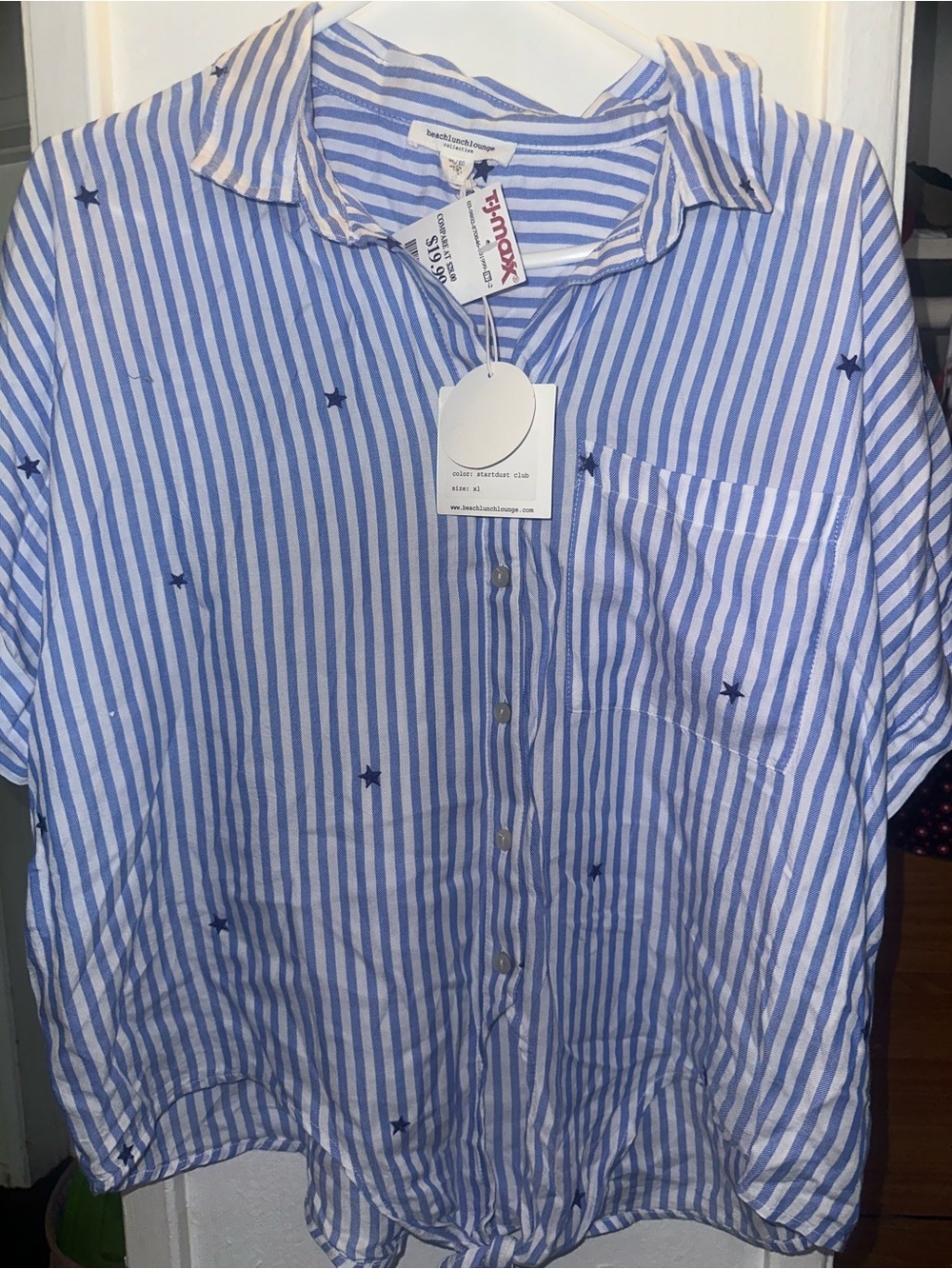 T.J.Maxx Blue and White Striped Button-Down Shirt with Star Accents